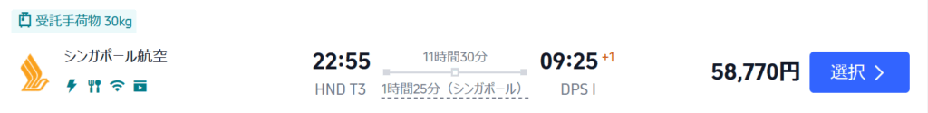 シンガポール航空の場合、58,770円